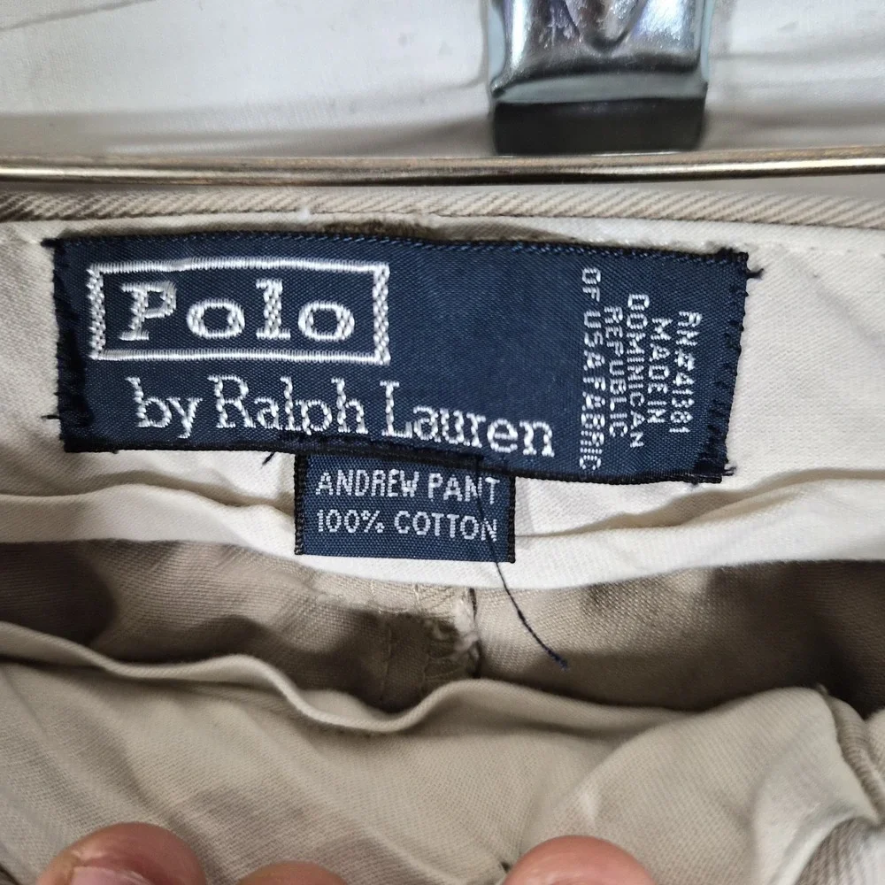 Vintage Polo Ralph Lauren Andrew Pant Khaki Pleated Chino Pants Mens 36x30